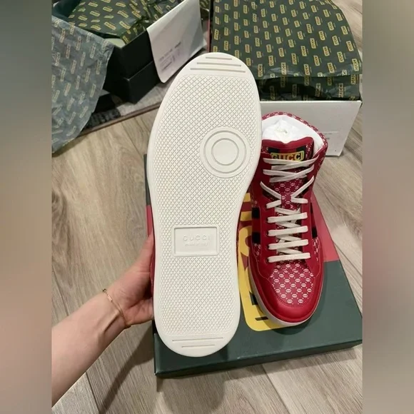 Authentic Gucci x Dapper Dan Mens Red High Top Sneaker Shoes Size 8 NIB - Picture 5 of 8